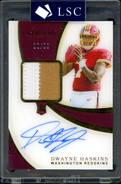 Dwayne Haskins Autographed 2019 Panini Immaculate Collection Rookie Card #101 Washington Redskins Jersey Patch #12/99 SKU #162350 - RSA
