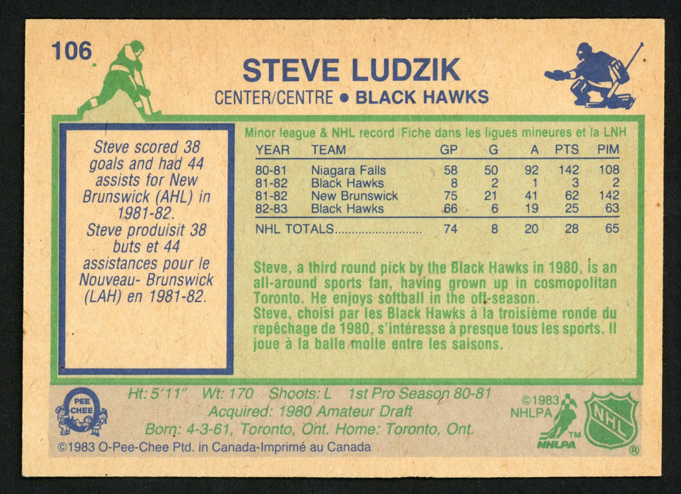 Steve Ludzik Autographed 1983-84 O-Pee-Chee Card #106 Chicago Blackhawks SKU #150219 - RSA
