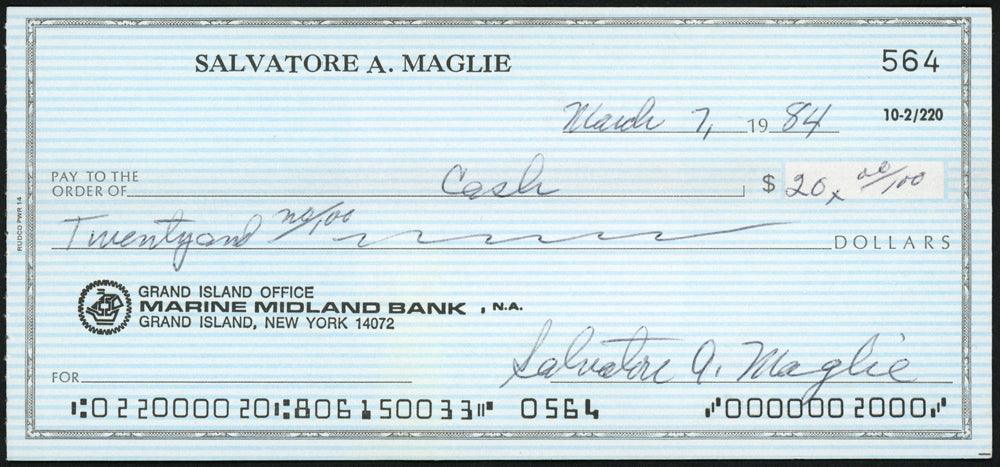 Sal Maglie Autographed 3x6 Check Brooklyn Dodgers, New York Yankees SKU #147865 - RSA