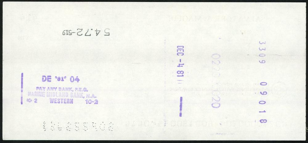 Sal Maglie Autographed 3x6 Check Brooklyn Dodgers, New York Yankees SKU #147871 - RSA