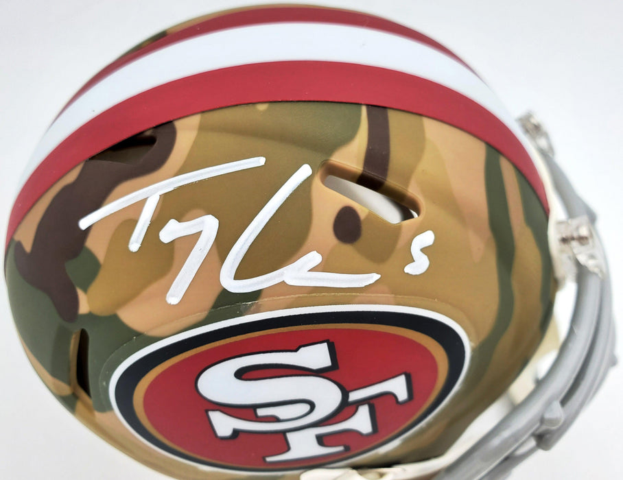 Trey Lance Autographed San Francisco 49ers Camo Speed Mini Helmet Beckett BAS QR Stock #194737 - RSA