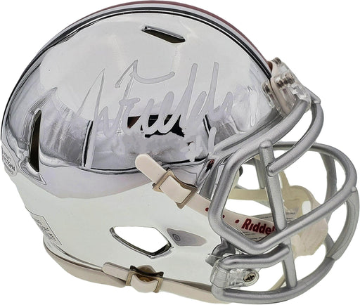 Justin Fields Autographed Ohio State Buckeyes Chrome Silver Speed Mini Helmet Beckett BAS Stock #189798 - RSA