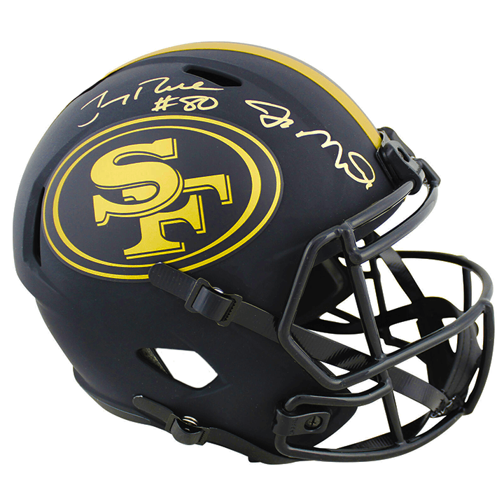 Jerry Rice & Joe Montana Dual Signed San Francisco 49ers Eclipse Speed Full-Size Replica Football Helmet (JSA) - RSA