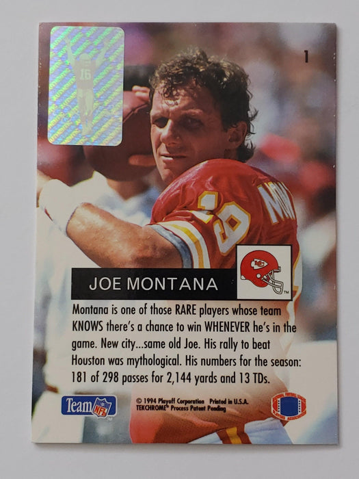 rare joe montana football cards Joe Montana Signed 1994 Playoff Card #1 (Montana Holo) — RSA