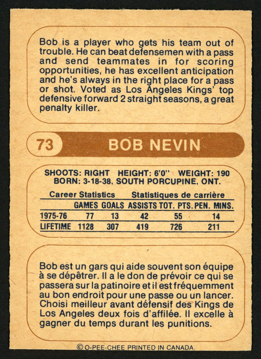 Bob Nevin Autographed 1976-77 WHA O-Pee-Chee Card #73 Edmonton Oilers SKU #151305 - RSA