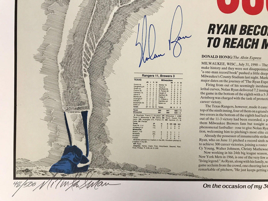 nolan ryan signed 16x20 300th win litho with artist signature jsa nn58233 top view