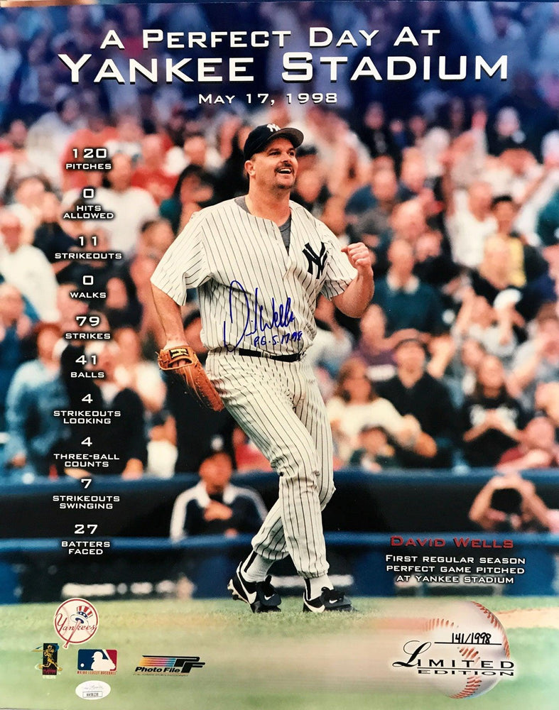 david wells signed and inscribed pg 5 17 98 16x20 jsa nn58238 certificate of authenticity