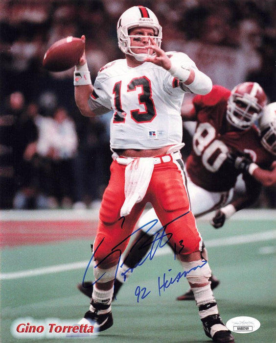 gino toretta signed and inscribed 92 heisman 8x10 miami university photo jsa nn88769 certificate of authenticity