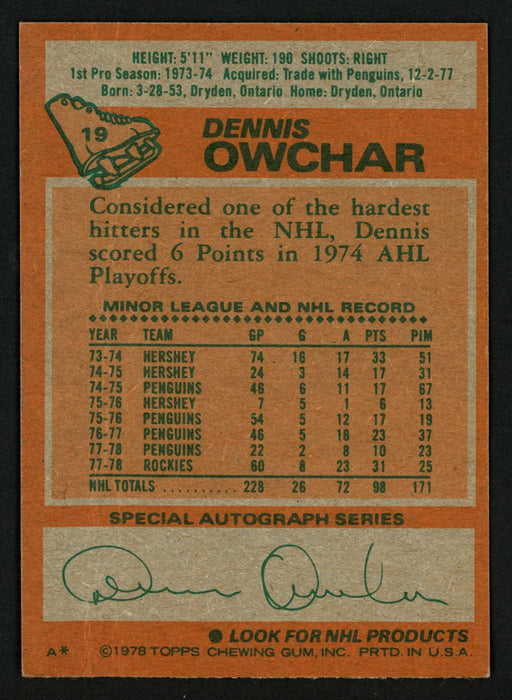 Dennis Owchar Autographed 1978-79 Topps Card #19 Colorado Rockies SKU #153511 - RSA