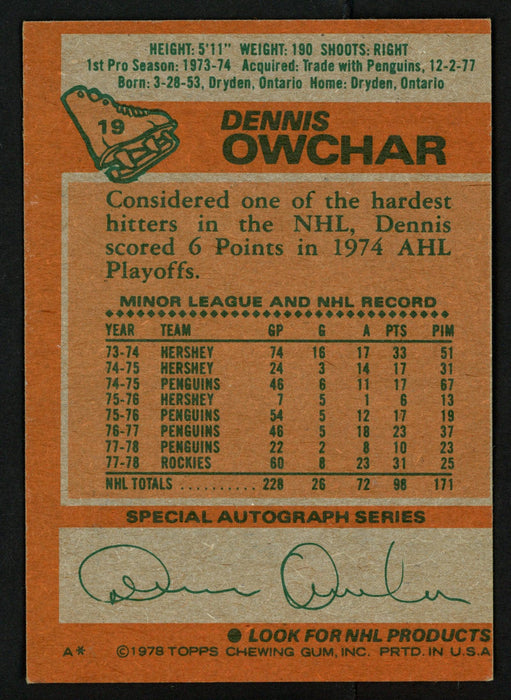 Dennis Owchar Autographed 1978-79 Topps Card #19 Colorado Rockies SKU #153510 - RSA