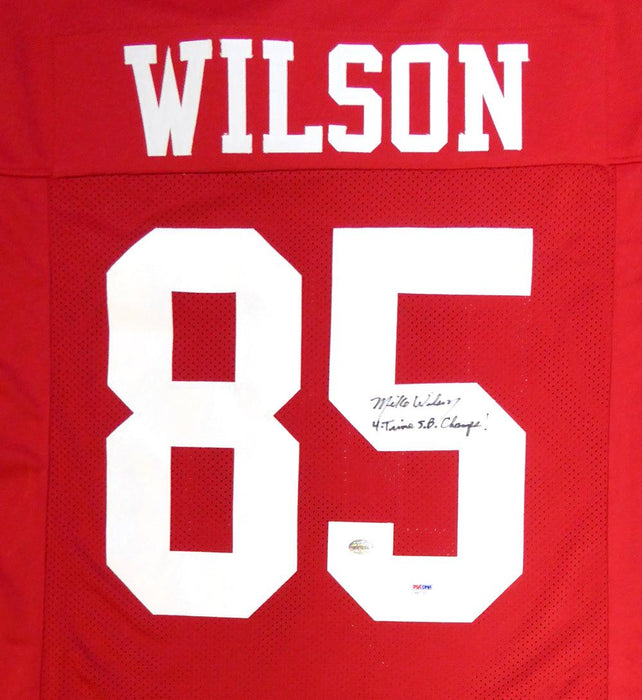 San Francisco 49ers Mike Wilson Autographed Red Jersey "4X SB Champs!" PSA/DNA Stock #104071 - RSA