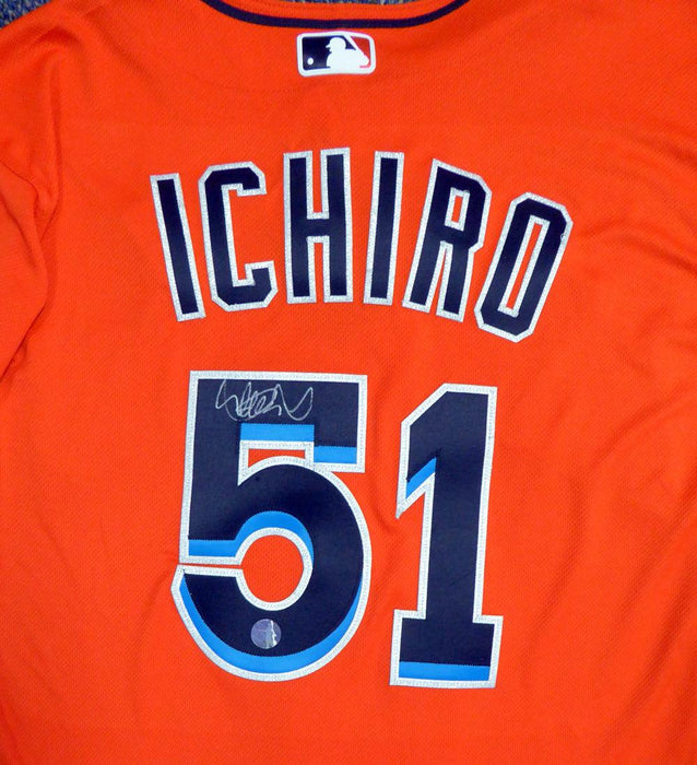 Miami Marlins Ichiro Suzuki Autographed Orange Majestic Authentic Flex Base Jersey Size 44 IS Holo Stock #111456 - RSA