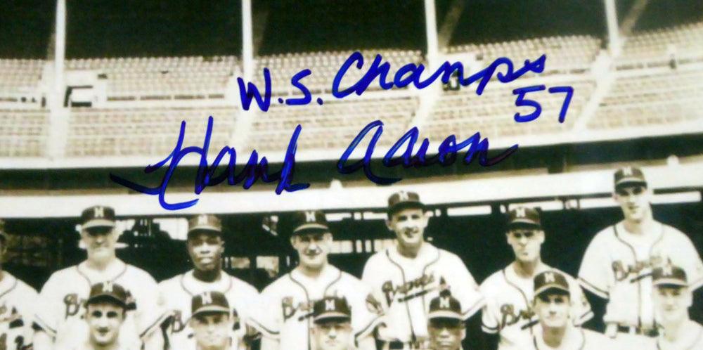 Hank Aaron Autographed 11x14 Photo Milwaukee Braves "WS Champs 57" JSA #M61836 - RSA