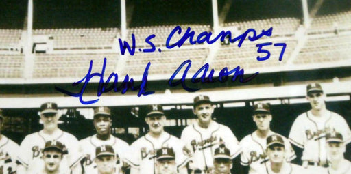 Hank Aaron Autographed 11x14 Photo Milwaukee Braves "WS Champs 57" JSA #M61836 - RSA