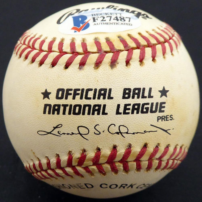 Roy Smalley Sr. Autographed Official NL Baseball Milwaukee Braves, Chicago Cubs Beckett BAS #F27487 - RSA