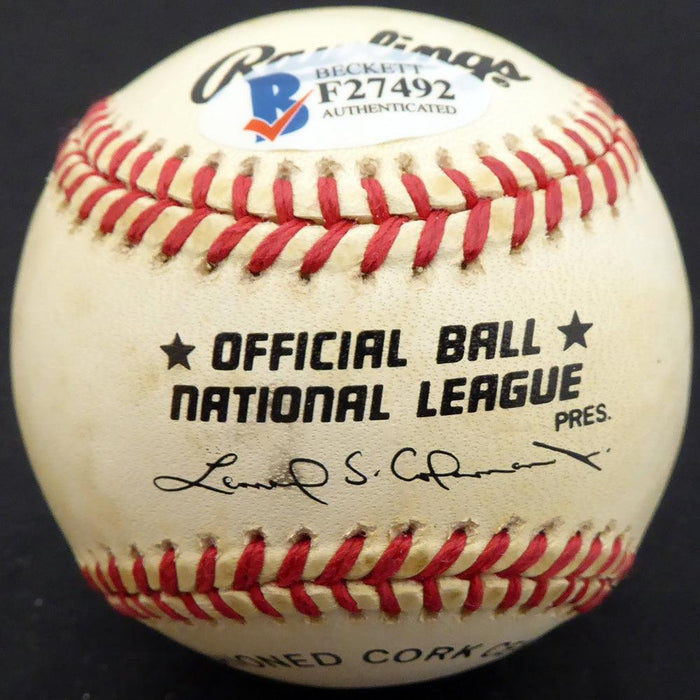 Roy Smalley Sr. Autographed Official NL Baseball Milwaukee Braves, Chicago Cubs Beckett BAS #F27492 - RSA