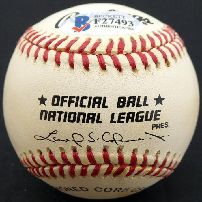 Roy Smalley Sr. Autographed Official NL Baseball Milwaukee Braves, Chicago Cubs Beckett BAS #F27493 - RSA