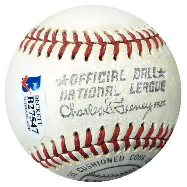 Hank Aaron Autographed Official NL Feeney Baseball Atlanta Braves "Best Wishes" Vintage Playing Days Signature Beckett BAS #B27547 - RSA