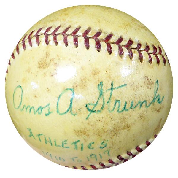 Amos Strunk Autographed Official AL Harridge Baseball Philadelphia Oakland A's "Athletics 1910-1917" Vintage Beckett BAS #B26660 - RSA