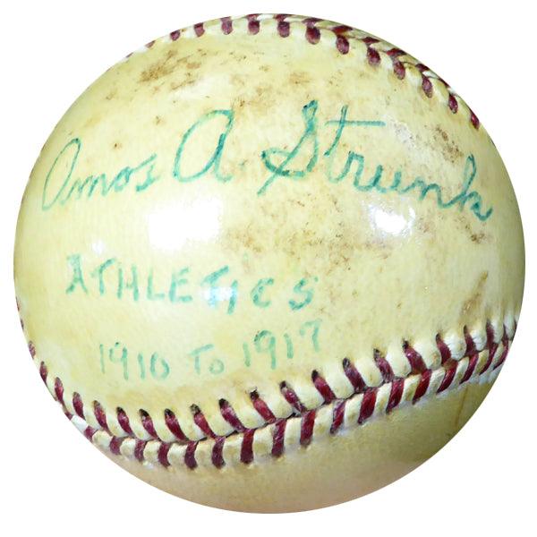 Amos Strunk Autographed Official AL Harridge Baseball Philadelphia Oakland A's "Athletics 1910-1917" Vintage Beckett BAS #B26660 - RSA