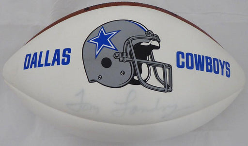 Tom Landry Autographed Dallas Cowboys White Panel Football (Light) Beckett BAS #F87696 - RSA
