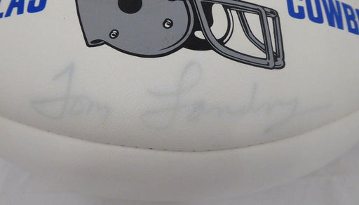 Tom Landry Autographed Dallas Cowboys White Panel Football (Light) Beckett BAS #F87696 - RSA