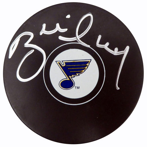 Brett Hull Autographed Official St. Louis Blues Logo Puck In Silver Beckett BAS Stock #152347 - RSA