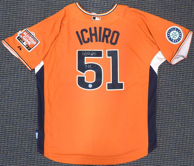 Mil Seattle Mariners Ichiro Suzuki Autographed Orange 2007 All Star Majestic Cool Base Jersey #51 & MVP Size XL Is Holo Stock #156465