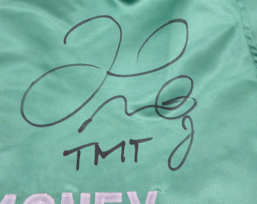 Floyd Mayweather Jr. Autographed Green Boxing Trunks "TMT" Beckett BAS Stock #159663 - RSA