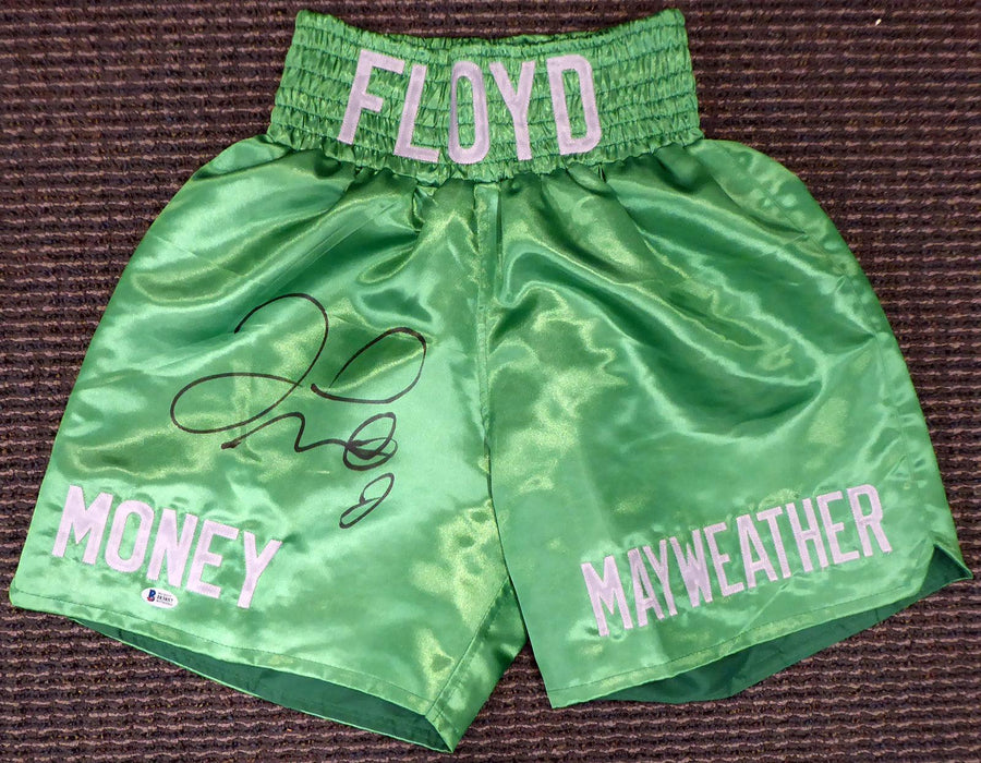 Floyd Mayweather Jr. Autographed Green Boxing Trunks Beckett BAS Stock #159665 - RSA