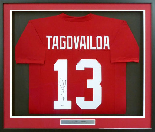 Alabama Crimson Tide Tua Tagovailoa Autographed Framed Red Jersey Beckett BAS Stock #162370 - RSA