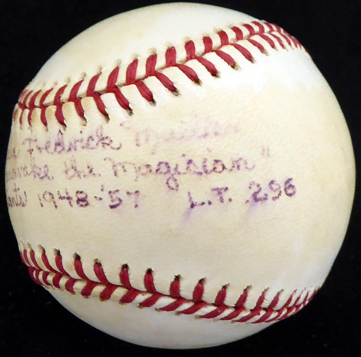 Don Mueller Autographed Official NL Baseball New York Giants "Full Name "Mandrake the Magician" NY Giants 1948-57 L.T. .296" Beckett BAS #S78460 - RSA