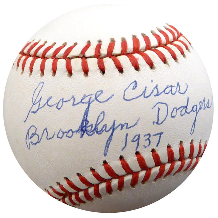 George Cisar Autographed Official NL Baseball Brooklyn Dodgers "Brooklyn Dodgers 1937" Beckett BAS #F26413 - RSA