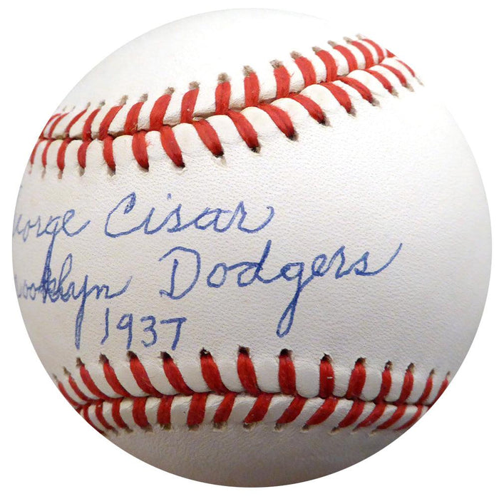 George Cisar Autographed Official NL Baseball Brooklyn Dodgers "Brooklyn Dodgers 1937" Beckett BAS #F26413 - RSA