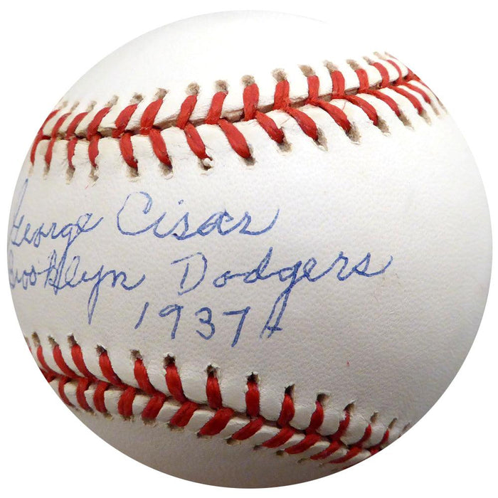 George Cisar Autographed Official NL Baseball Brooklyn Dodgers "Brooklyn Dodgers 1937" Beckett BAS #F26414 - RSA