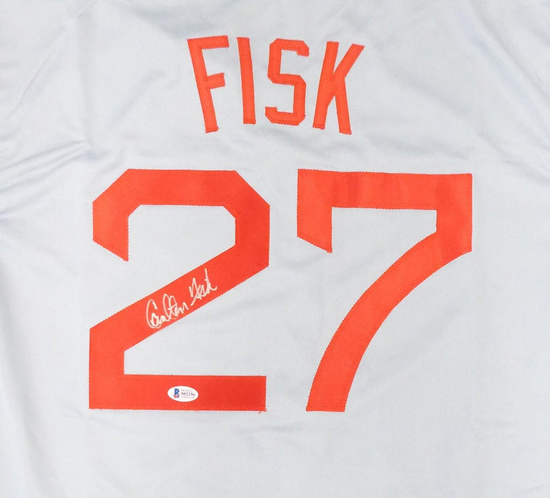 Boston Red Sox Carlton Fisk Autographed Framed Gray Jersey Beckett BAS Stock #177846 - RSA
