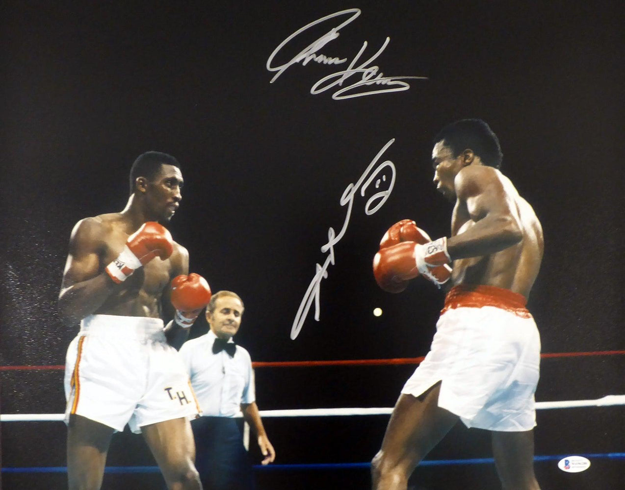 Sugar Ray Leonard & Thomas "Hitman" Hearns Autographed 16x20 Photo Beckett BAS Stock #177700 - RSA