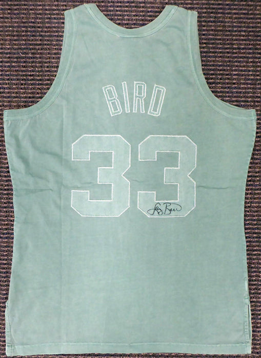 Boston Celtics Larry Bird Autographed Green Mitchell & Ness Washed Out Swingman Jersey Size L Beckett BAS Stock #177710 - RSA