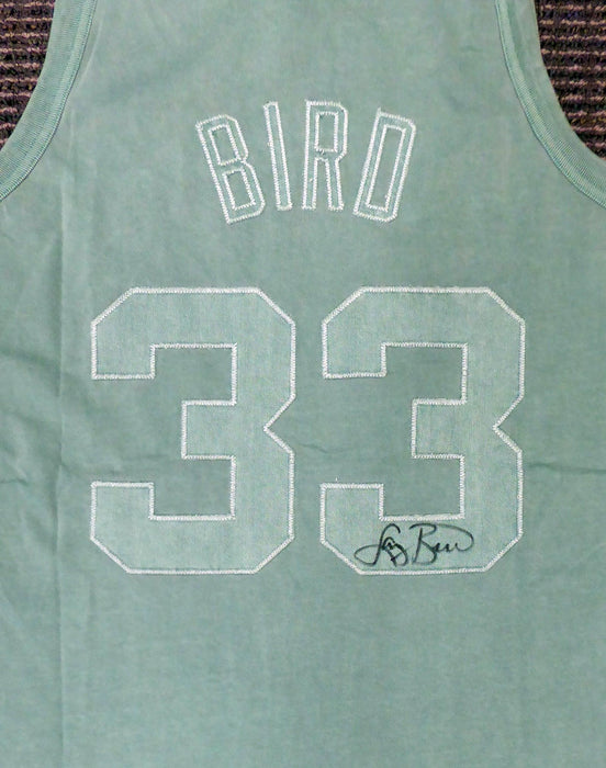 Boston Celtics Larry Bird Autographed Green Mitchell & Ness Washed Out Swingman Jersey Size L Beckett BAS Stock #177710 - RSA