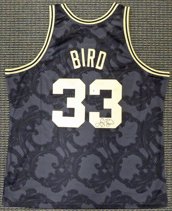 Boston Celtics Larry Bird Autographed Black Mitchell & Ness Gold Toile Swingman Jersey Size XXL Beckett BAS Stock #177717 - RSA