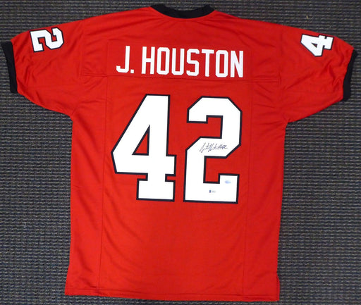 Georgia Bulldogs Justin Houston Autographed Red Jersey Beckett BAS Stock #178092 - RSA