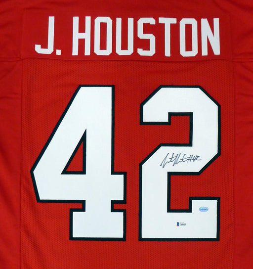 Georgia Bulldogs Justin Houston Autographed Red Jersey Beckett BAS Stock #178092 - RSA