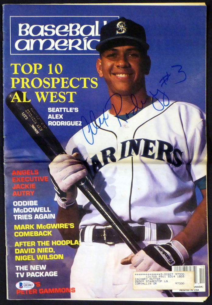 Alex Rodriguez Autographed Baseball America Magazine Seattle Mariners "#3" Vintage Rookie Era Beckett BAS #Q03063 - RSA