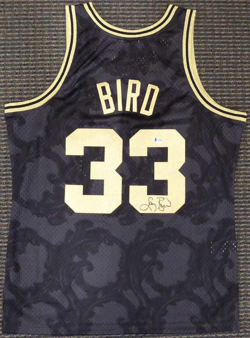Boston Celtics Larry Bird Autographed Black Mitchell & Ness Gold Toile Swingman Jersey Size L Beckett BAS #Y92564 - RSA