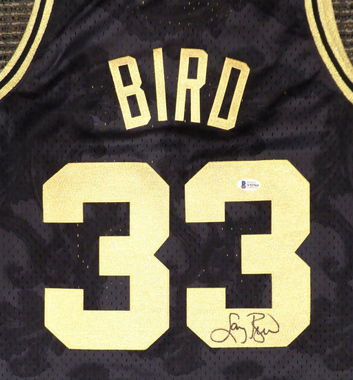 Boston Celtics Larry Bird Autographed Black Mitchell & Ness Gold Toile Swingman Jersey Size L Beckett BAS #Y92564 - RSA