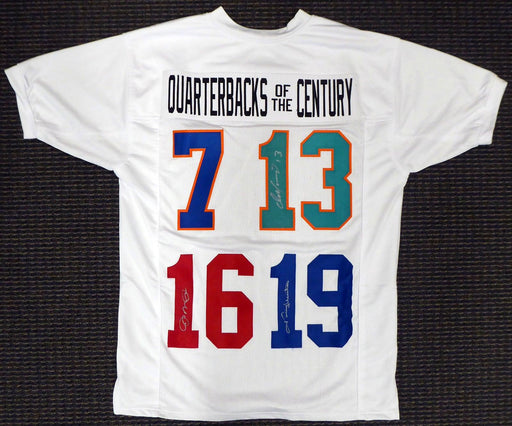 Quarterbacks Of The Century Autographed White Jersey Unitas, Marino & Montana Beckett BAS #AA00353 - RSA