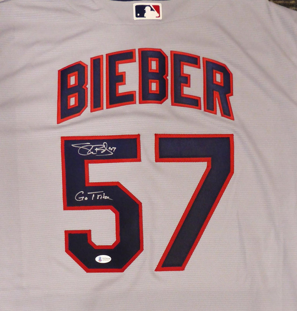 Cleveland Indians Shane Bieber Autographed Gray Nike Jersey Size XL "Go Tribe" Beckett BAS Stock #187725 - RSA