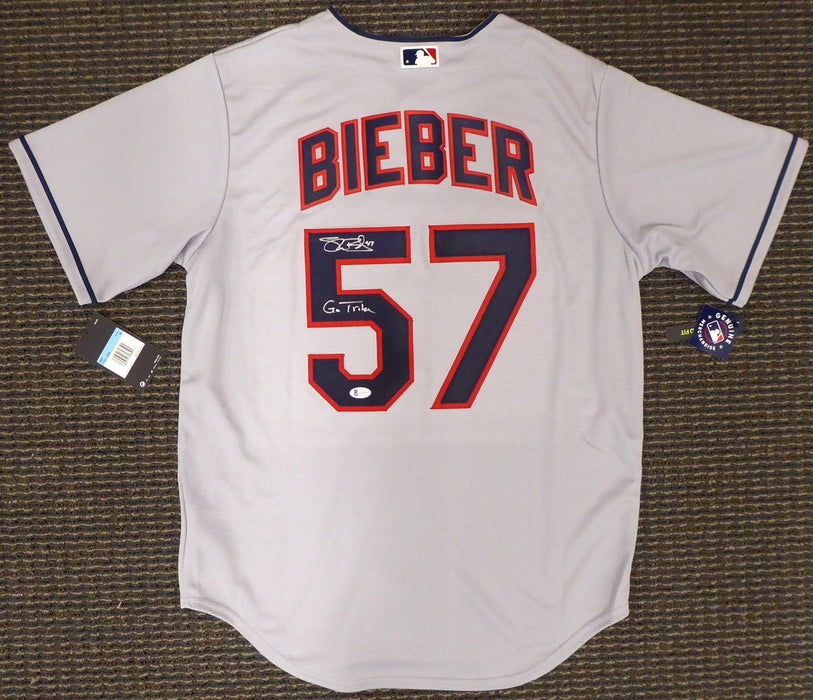 Cleveland Indians Shane Bieber Autographed Gray Nike Jersey Size M "Go Tribe" Beckett BAS Stock #187727 - RSA