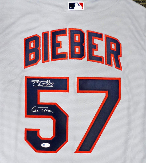 Cleveland Indians Shane Bieber Autographed Gray Nike Jersey Size M "Go Tribe" Beckett BAS Stock #187727 - RSA