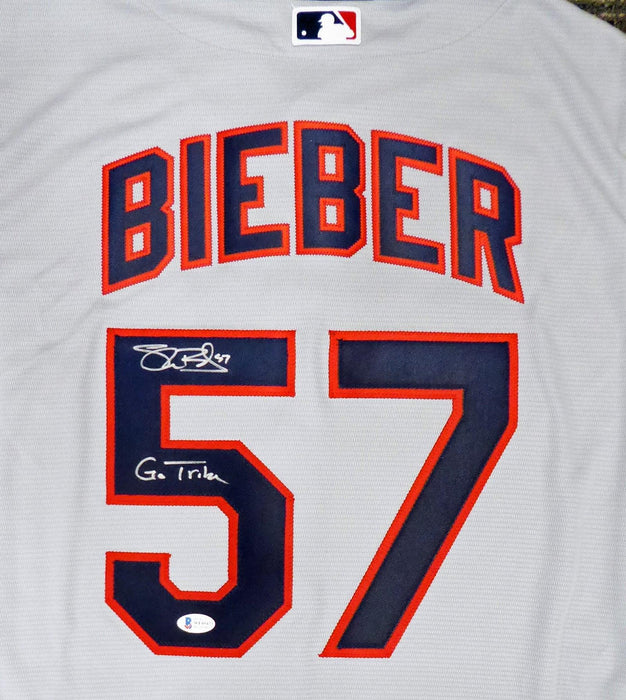 Cleveland Indians Shane Bieber Autographed Gray Nike Jersey Size M "Go Tribe" Beckett BAS Stock #187727 - RSA